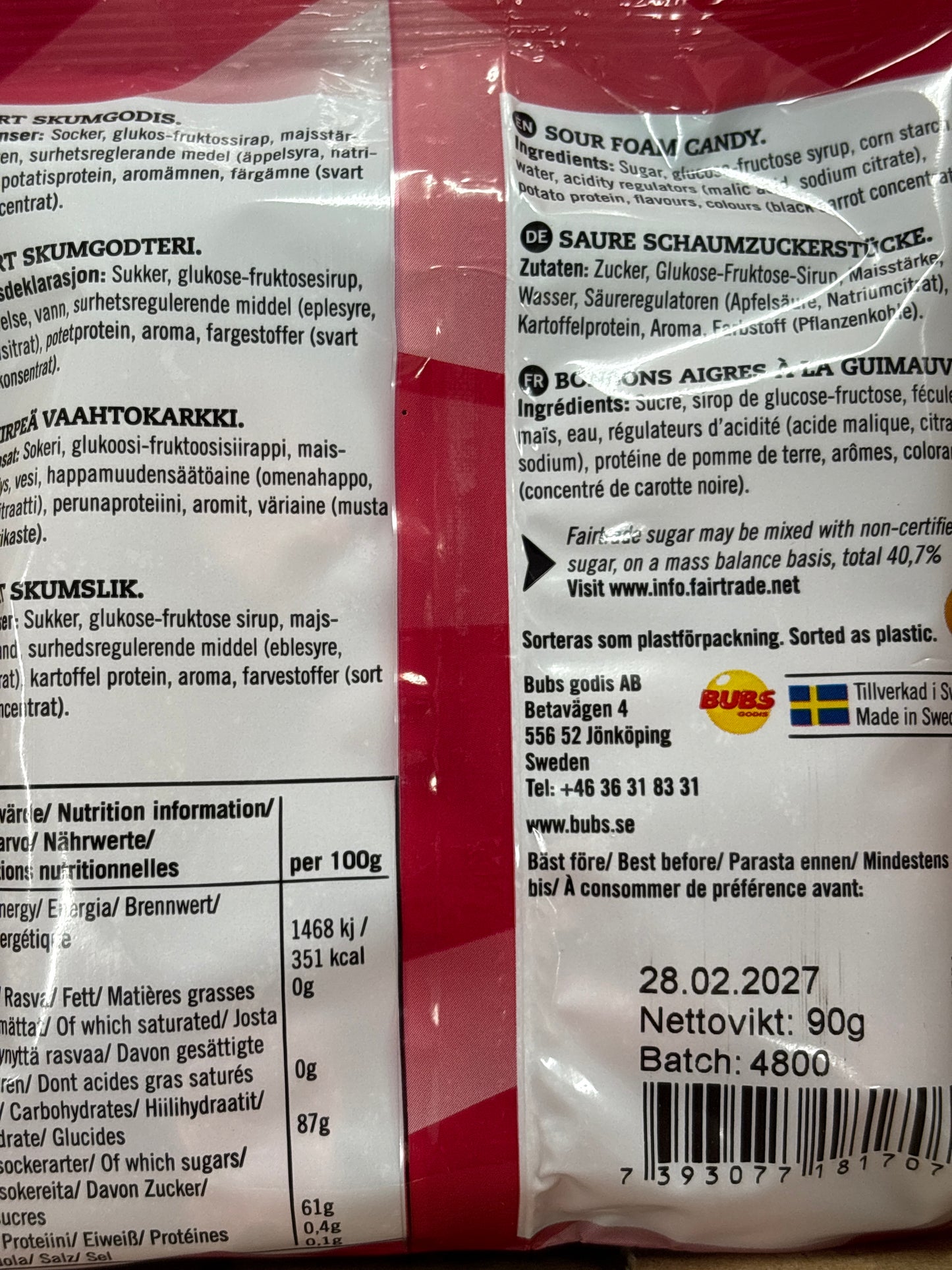Bubs Sour Raspberry Skulls 90g