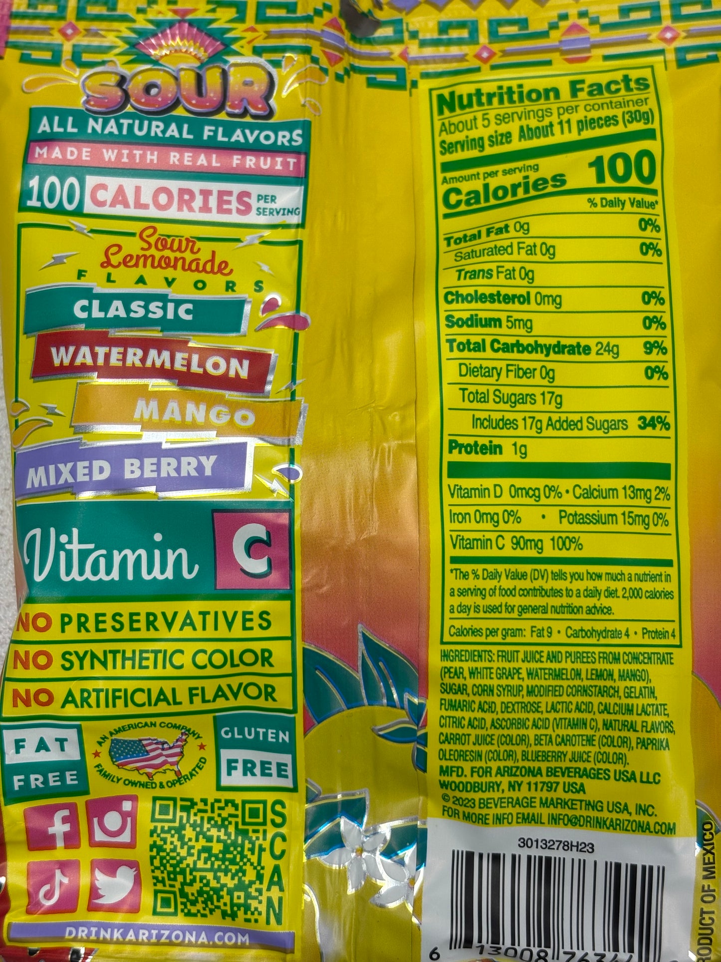 Arizona Sour Fruit Snacks Mixed Lemonade 142g